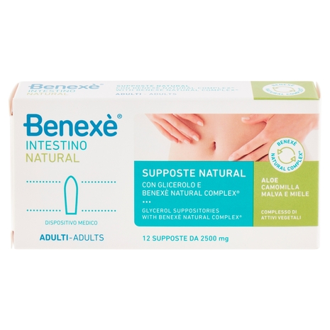 Benexè Intestino Supposte Natural con Glicerolo e Benexè Natural Complex Adulti 12 x 2500 mg